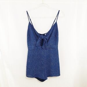 Blue polka dot tie-front romper